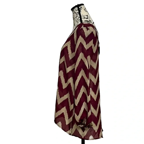 Charming Charlie Chevron Cross Over Back Tunic Blouse Boho Peasent Sheer S Beach - Picture 3 of 9